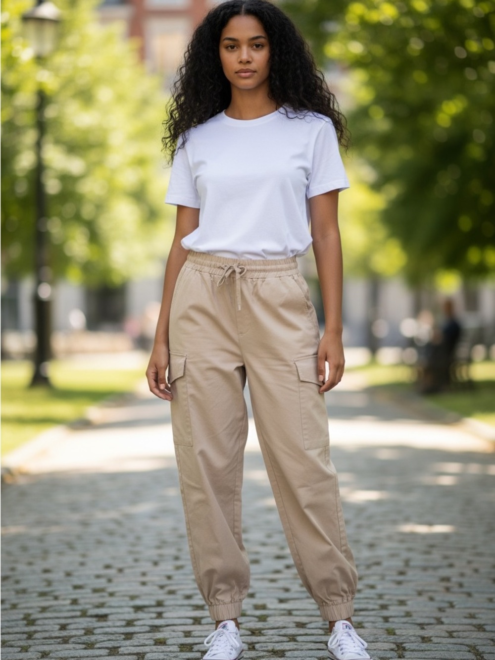 Lulu's women’s Beige Cargo Jogger Pants